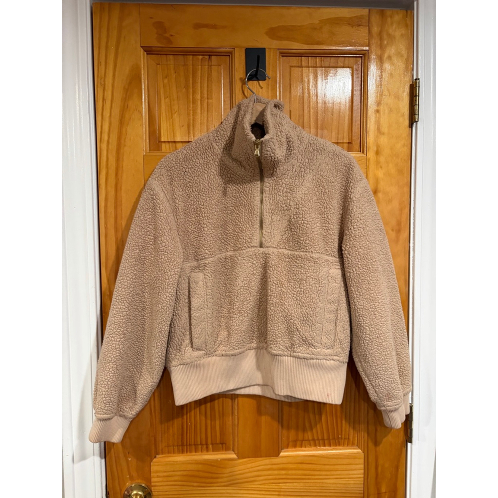 Varley Beige Sherpa Fleece Half Zip Pullover Ribbed Hem Sweatshirt S